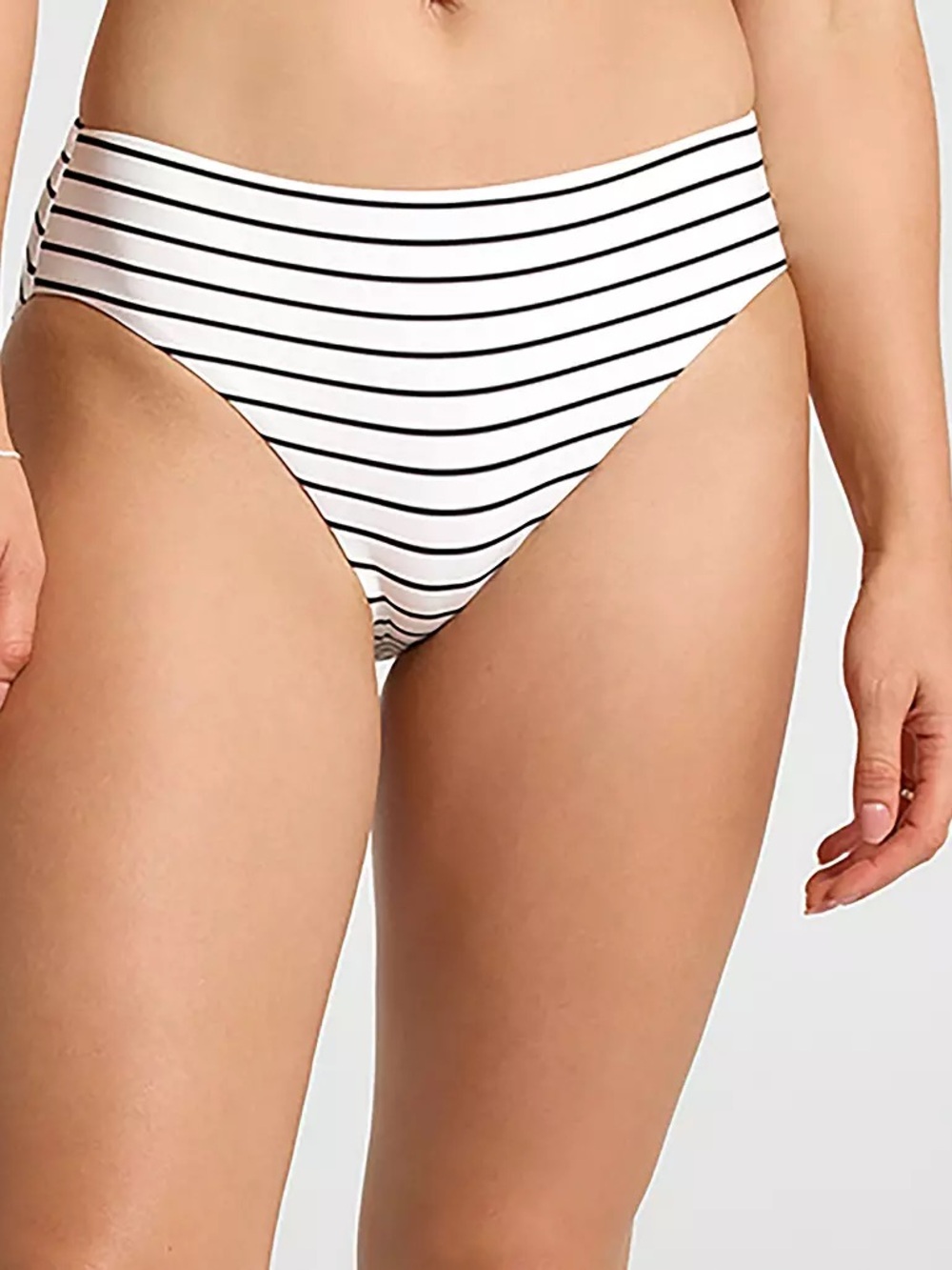 CALIA Core Mid Rise Bikini Bottom White Blue Stripe Textured Small
